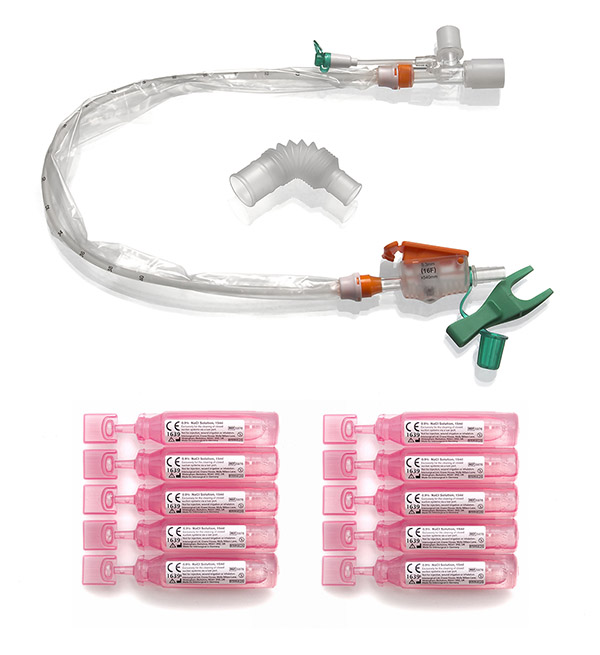 TrachSeal™ adult endotracheal closed suction system with saline ampoules, 24 hour, size F16