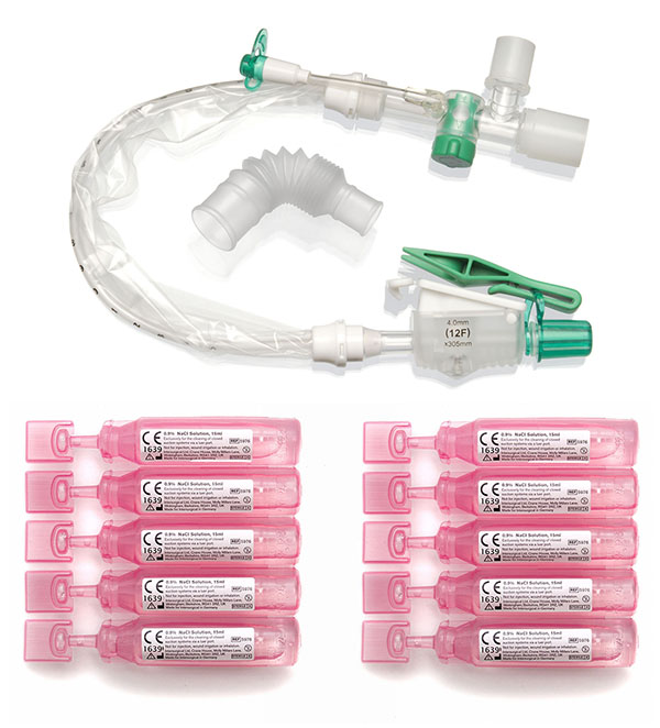 TrachSeal™ adult tracheostomy closed suction system with saline ampoules, 72 hour, size F12