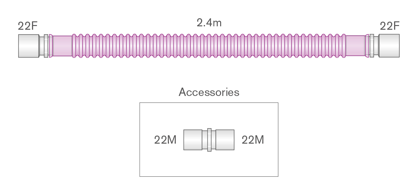22mm Flextube™ Silver Knight™ anti-microbial bagging limb, ≥ 2.4m  