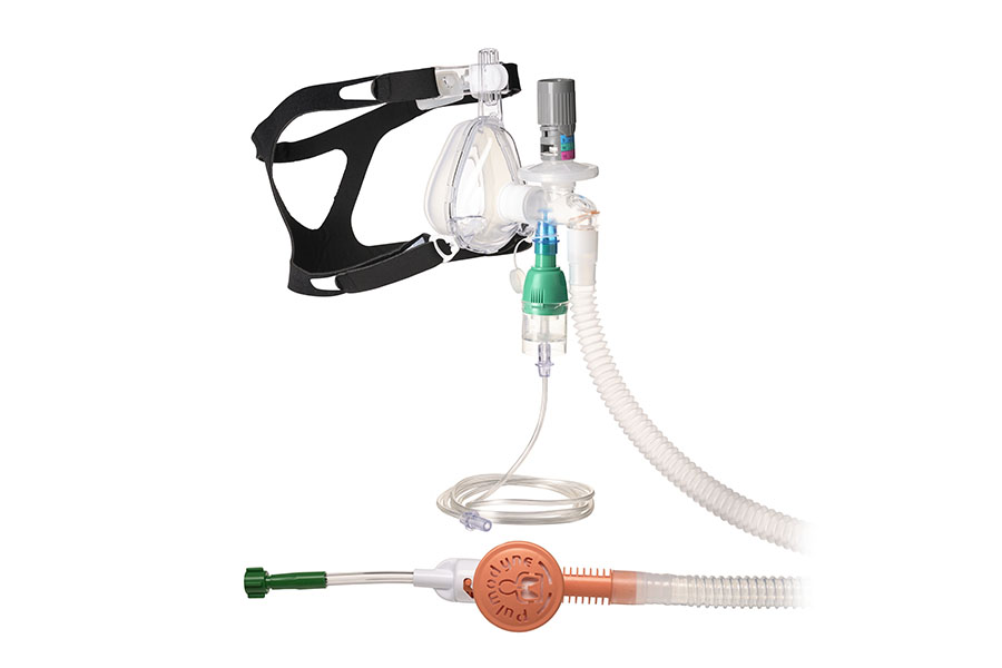 O2-MAX™ Fixed System with expandable tube, 5-SET™ adjustable PEEP valve, nebuliser and BiTrac ED Mask, large adult
