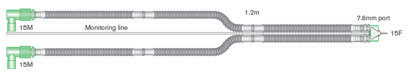 10mm Flextube™ transport breathing system with swivel Y-piece and monitor line for fabian ventilators, 1.2m