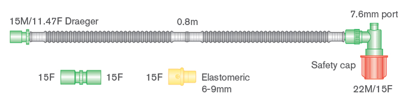 10mm Flextube™ neonatal resuscitation breathing system with non adjustable PEEP, ≥ 0.8m