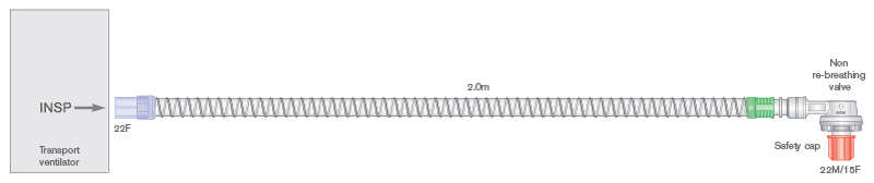 22mm Smoothbore transport breathing system with non rebreathing valve, 2m